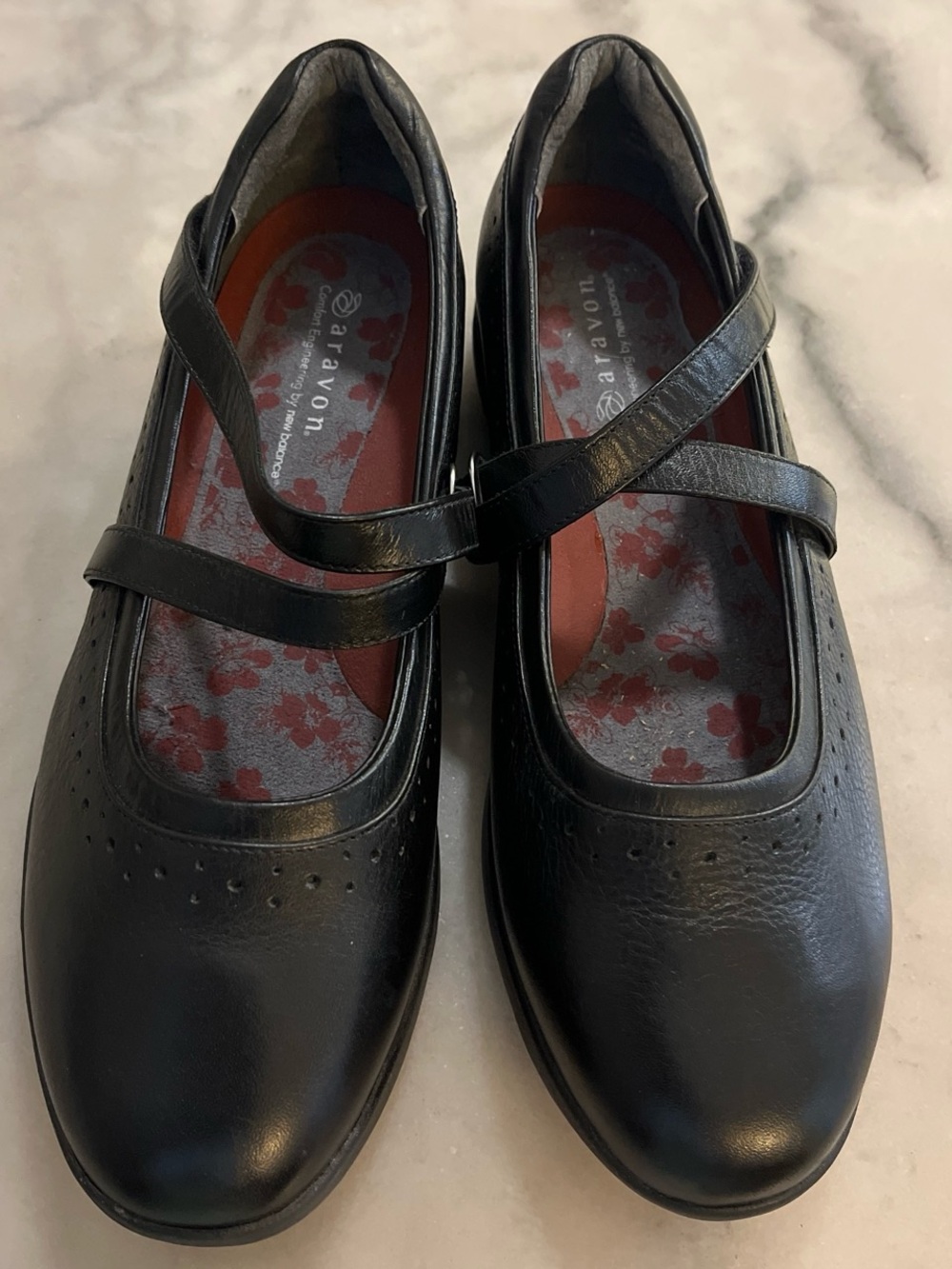 Aravon with New Balance Black Mary Jane Cross-Strap Flats